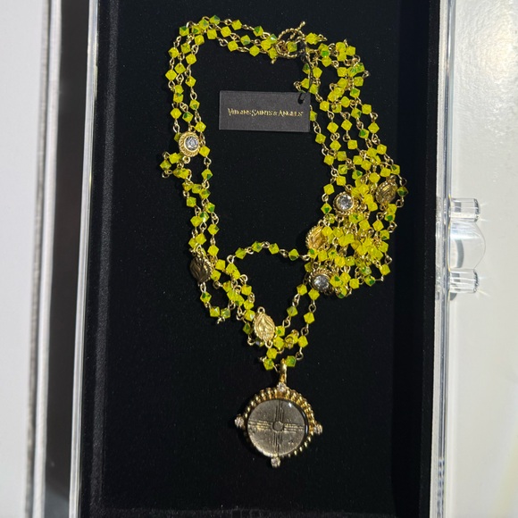 Virgins Saints & Angels Magdalena Chartreuse Crystal Necklace with Zia Medallion - Picture 2 of 10